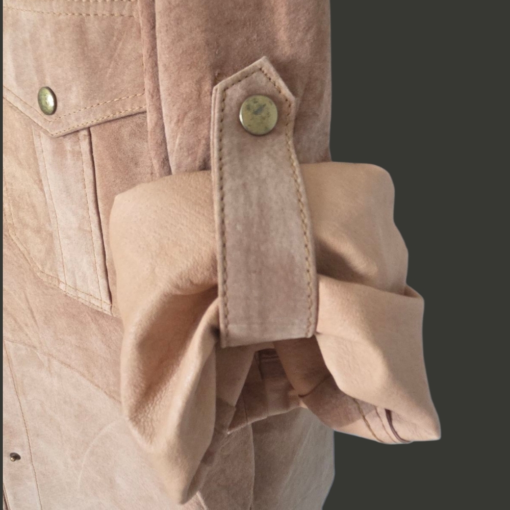 Vintage Tan Brown Leather Utility Jacket M/L Snap Front Shacket 100% Leather - Picture 4 of 12